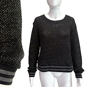 Splendid Open Knit Sweater Womens Size M Black Silver Metallic Stripe Sweatshirt